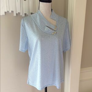 Vintage 90s Y2K Jamie Sadock Light Blue Women's Top Asymmetrical Collar Shimmer